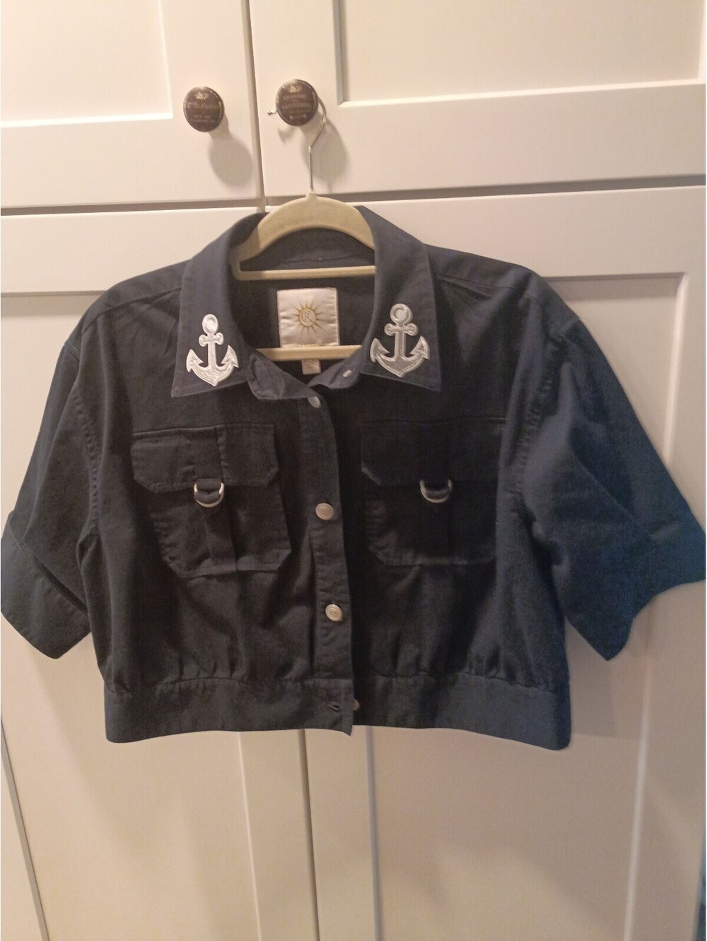 Carla Rockmore Collection Navy Blue Cropped Jacket with Anchor Embroidery